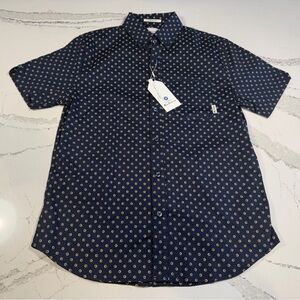 NWT Ben Sherman Maritime Blue ivory dots button-down shirt mens Small